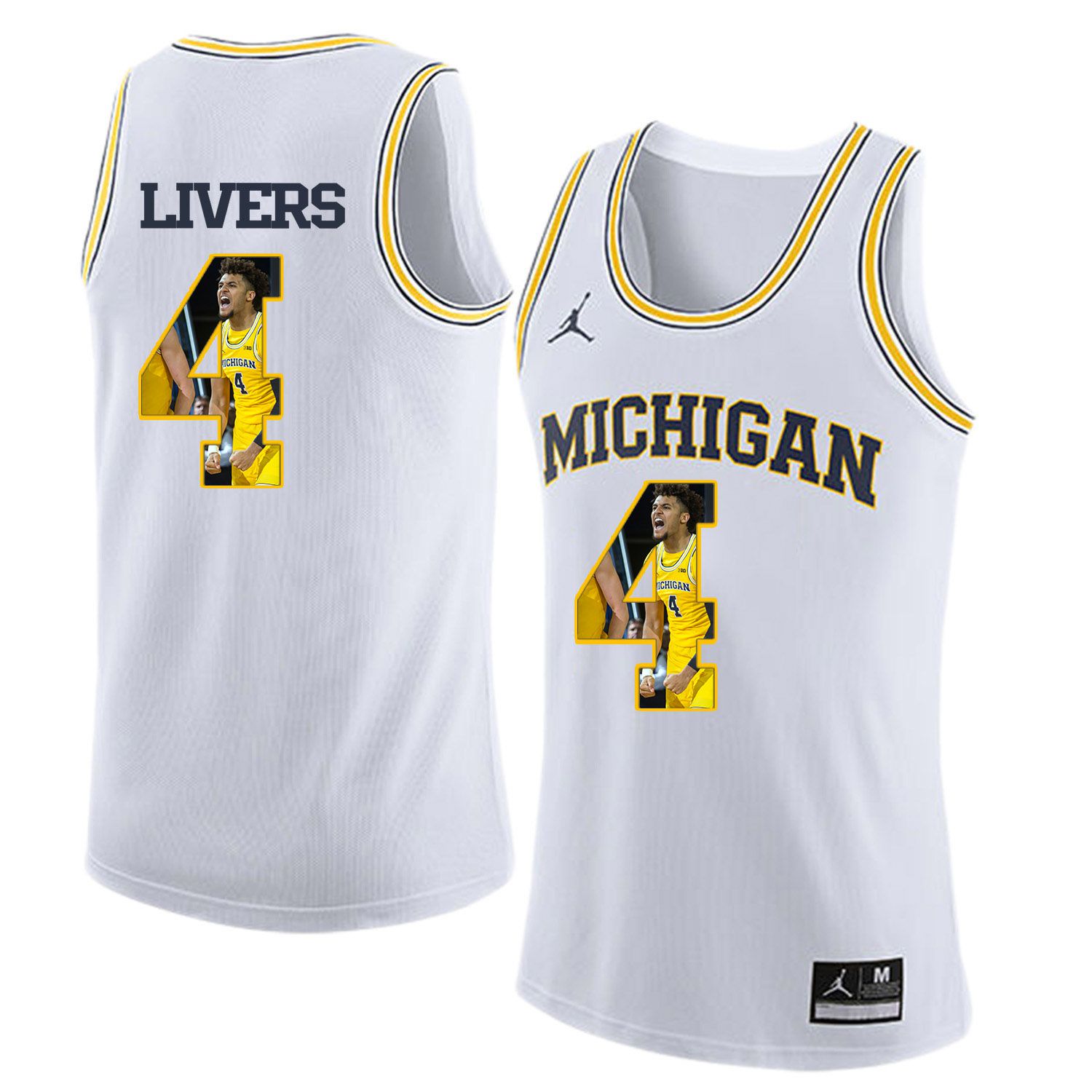 Men Jordan University of Michigan Basketball White #4 Livers Fashion Edition Customized NCAA Jerseys